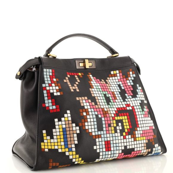 Fendi Peekaboo Bag Embroidered Leather Large Black - Picture 2 of 7